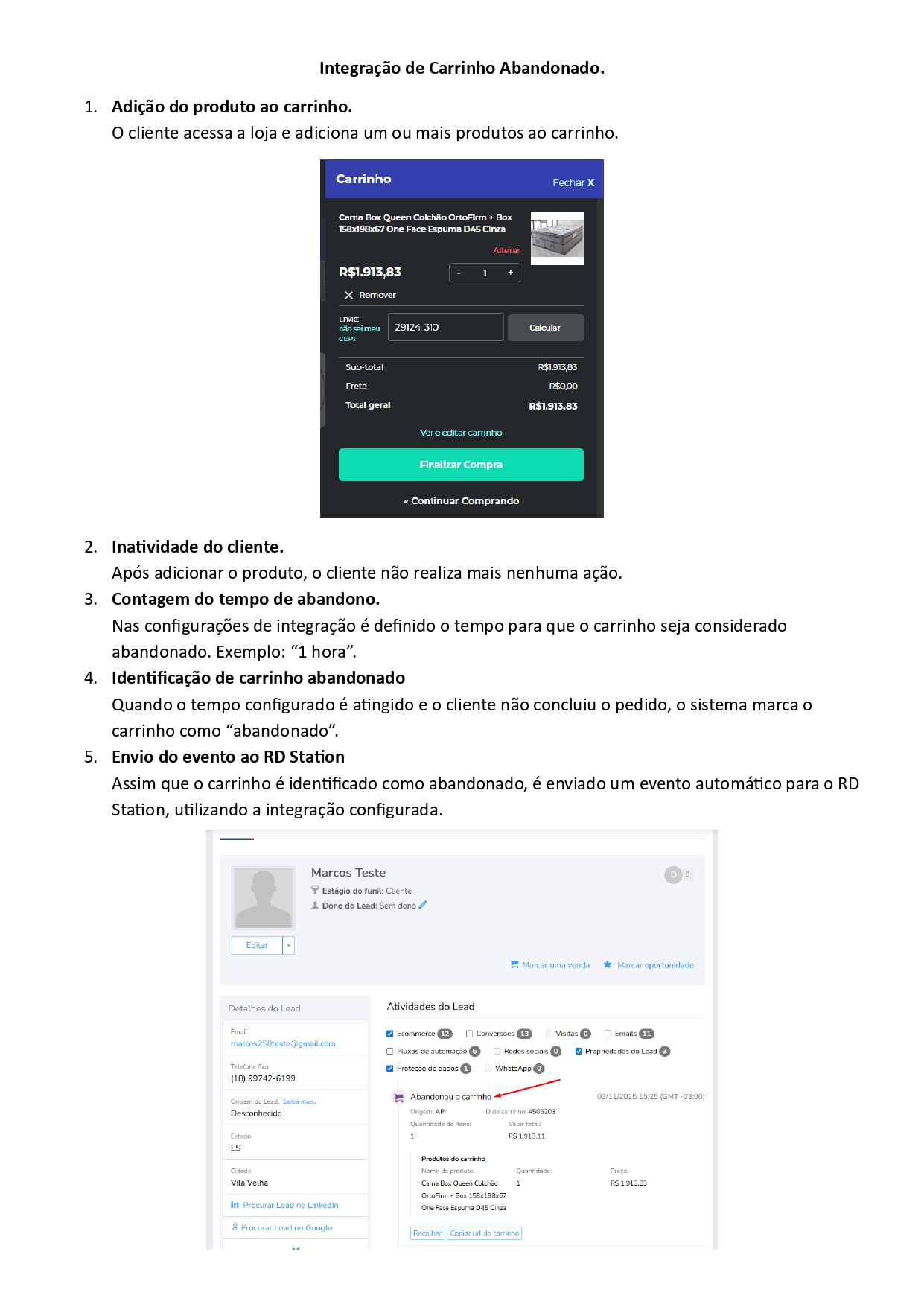 integração de carrinho abandonado